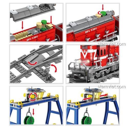 Chi tiết lắp ráp bộ đồ chơi GBL KY98219 Đầu máy xe lửa Diesel Đông Phong 5, đồ chơi lắp ghép xe lửa diesel DF5, giúp bé rèn luyện tư duy logic, kiên nhẫn
