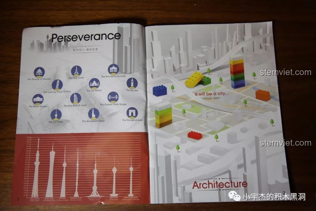 Trang giới thiệu các công trình kiến trúc nổi tiếng khác của WANGE trong sách hướng dẫn lắp ghép.