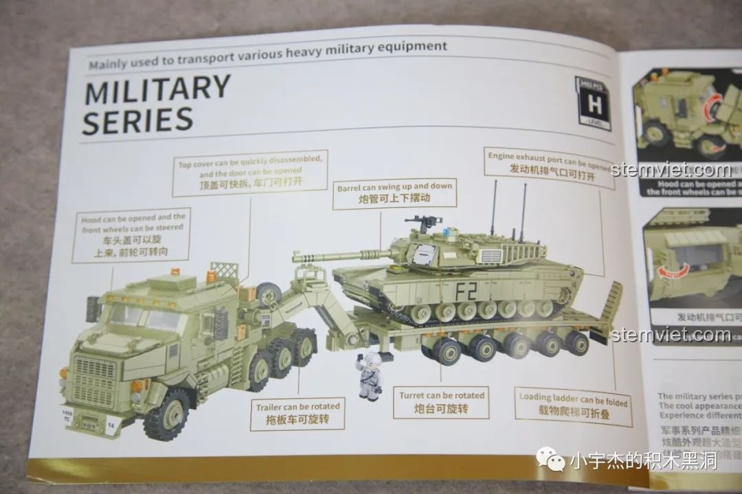 Trang giới thiệu các bộ phận chuyển động trong sách hướng dẫn của bộ lắp ráp xe đầu kéo M1070.