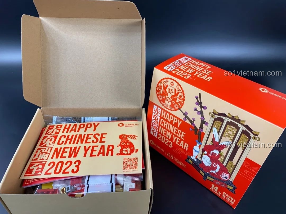 Hộp sản phẩm Gobricks G2301 Thỏ Đỏ May Mắn đã mở