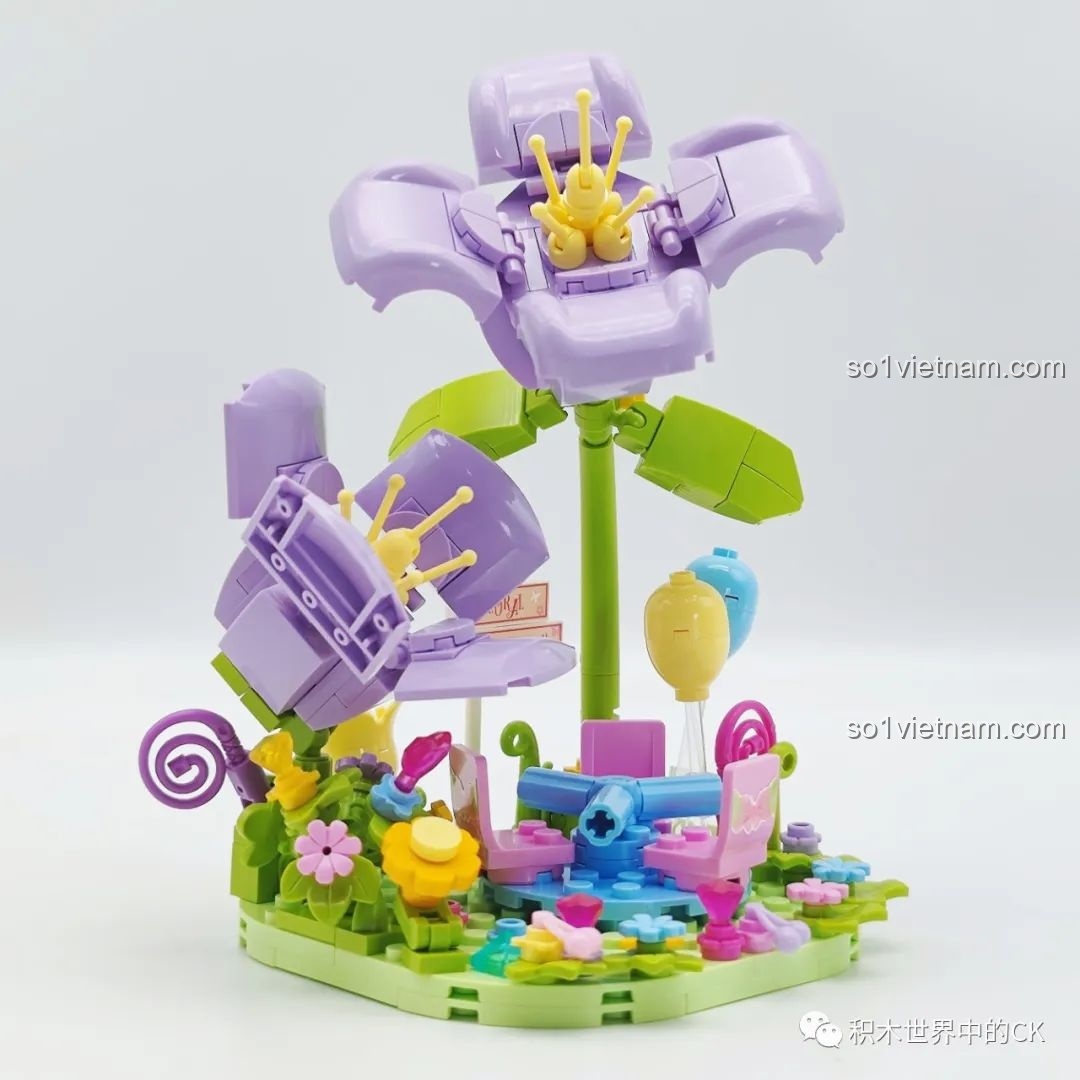 Góc nhìn chéo của mô hình hoa Khu Vui Chơi Đá Quý, nổi bật với các chi tiết vui nhộn.