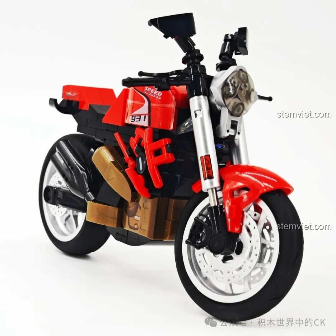 Góc nhìn từ phía trước của mô hình SEMBO 714552, tập trung vào đèn pha, tay lái và bánh trước.