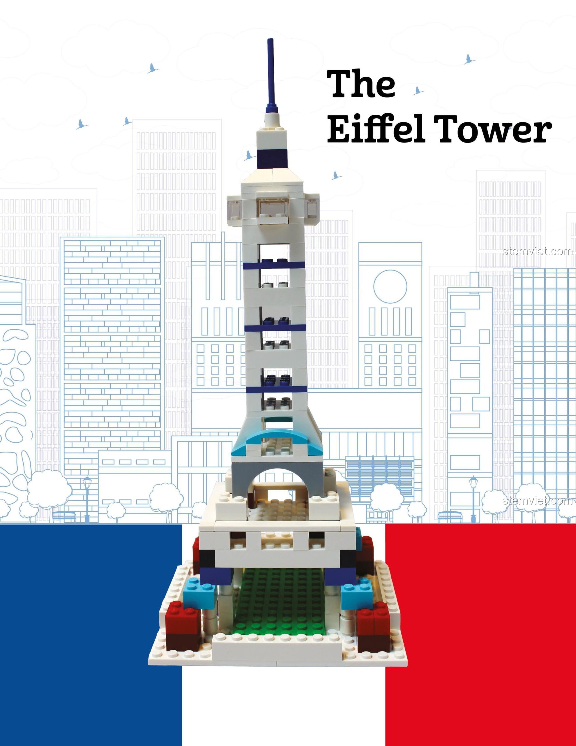 Mô hình Tháp Eiffel được lắp ráp theo sách đồ chơi Graphic Arts Books ISBN9781943328833, một trong ba kỳ quan có thể xây dựng.