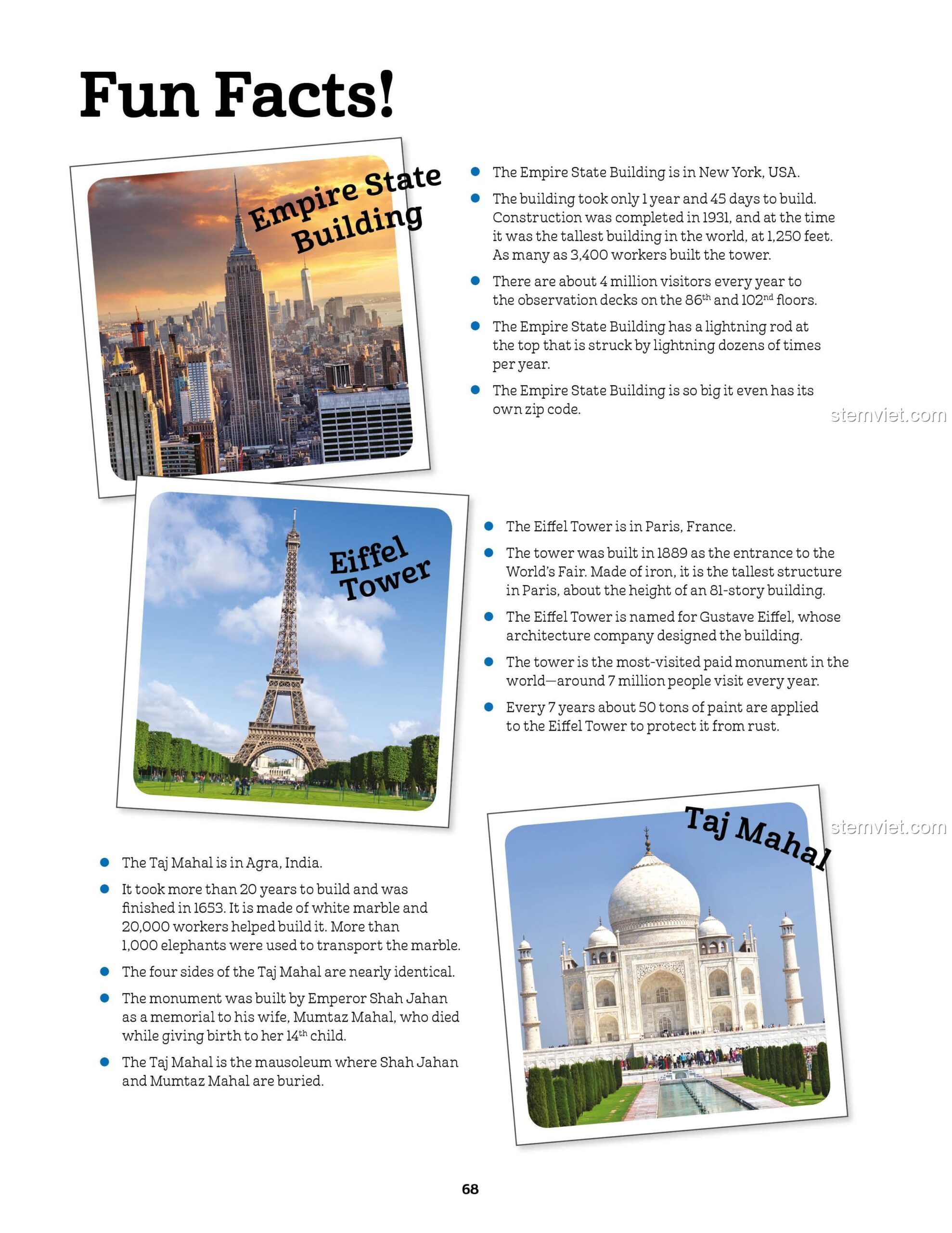 Trang thông tin thú vị về các kỳ quan trong sách hướng dẫn lắp ráp Graphic Arts Books ISBN9781943328833, giúp bé vừa chơi vừa học.