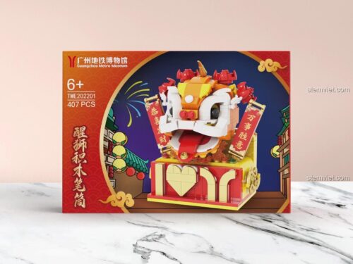 Hộp sản phẩm bộ lắp ghép Đầu Lân Quốc Triều Sư Tử Cát Tường TME202201 của Guangzhou Metro Museum, với thiết kế bao bì đẹp mắt, thích hợp làm quà tặng cho bé trai và bé gái 6 tuổi.