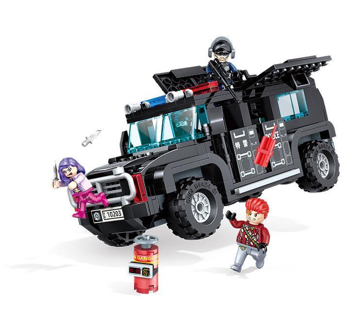 Xe Hummer Đặc nhiệm GUDI 10203 Bộ đồ chơi Lắp ráp Xe cảnh sát 356 mảnh