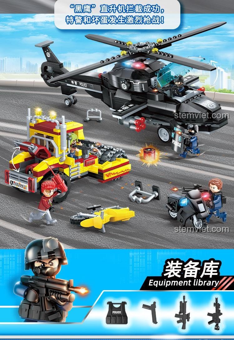 Chi tiết trực thăng trong Bộ Lắp Ghép GUDI 10205 - Black Eagle Action