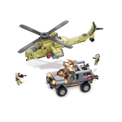 Bộ đồ chơi Lắp ráp Xe Jeep và Trực thăng Quân đội GUDI 20106 - Xe Jeep và Trực thăng