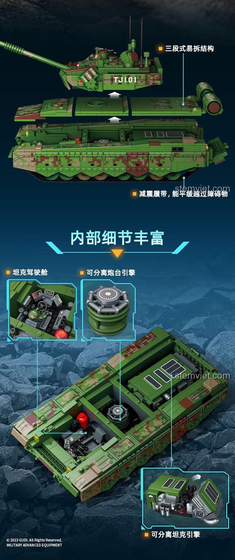 Xe tăng chiến đấu 99A GUDI 20304 - Kích thước mô hình