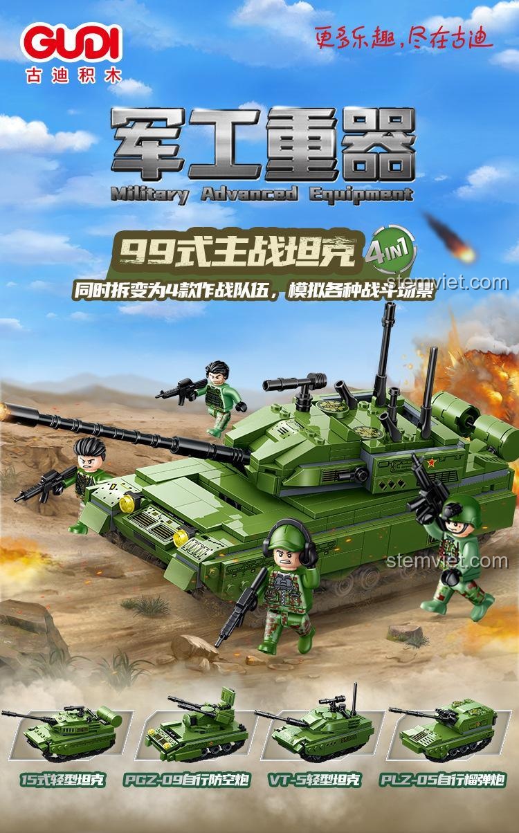 Tính năng 4 trong 1 của bộ xếp hình Xe tăng chiến đấu hiện đại GUDI 20401.