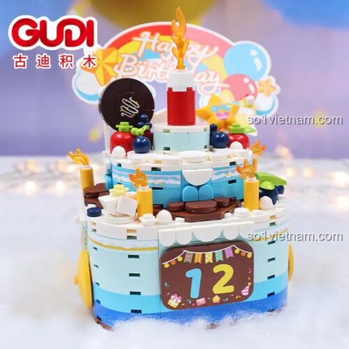 Hộp nhạc bánh sinh nhật GUDI 50002, bộ lắp ghép bánh sinh nhật 309 mảnh, đồ chơi mô hình bánh sinh nhật có nhạc cho bé gái, giá tốt