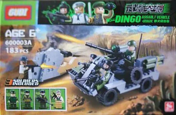 bộ lắp ghép Xe Trinh Sát Bọc Thép DINGO GUDI 600003A giá rẻ cho con trai 6 tuổi, mô hình quân sự với 3 lính đi kèm