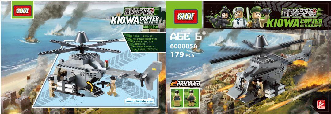 Bộ đồ chơi GUDI 600005A Trực thăng Kiowa Tấn công Vũ trang, 179 mảnh ghép, có 2 minifigure lính, tỉ lệ 1:42, dành cho bé trai 6 tuổi, giá rẻ