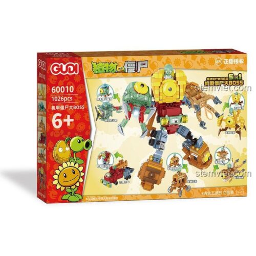 Hộp sản phẩm bộ lắp ghép GUDI 60010 Robot Zombie King Plants vs. Zombies, đồ chơi mô hình giá rẻ cho bé trai 6 tuổi.