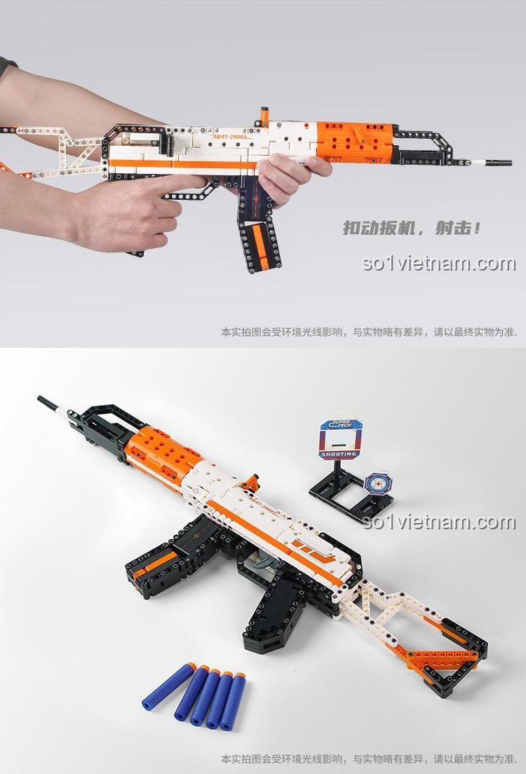 đồ chơi mô hình AK47 đồ chơi GUDI 70002, bóp cò bắn đạn xốp, an toàn và vui nhộn cho bé trai