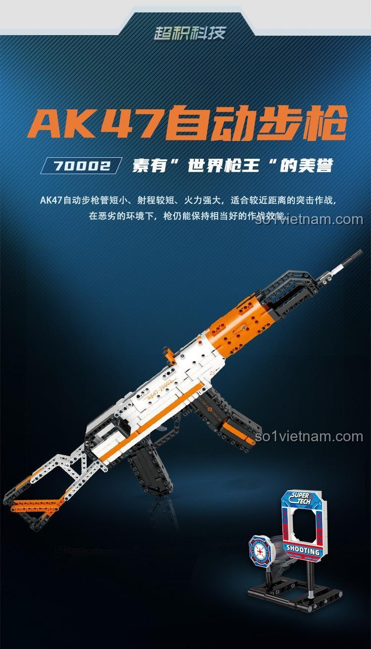 Súng đồ chơi AK47 GUDI 70002, mô hình vua súng thế giới, 533 chi tiết, bắn đạn xốp an toàn