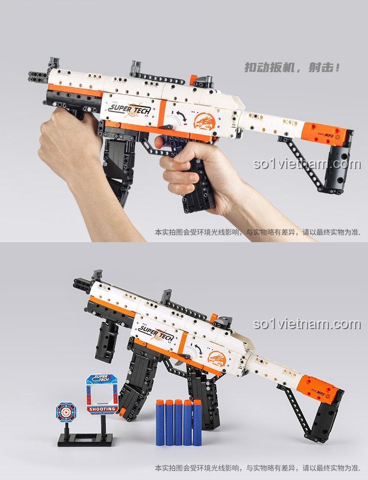 Bé chơi Súng tiểu liên MP5 GUDI 70003, đồ chơi súng MP5 bắn đạn xốp, phát triển kỹ năng cho con trai 6 tuổi.