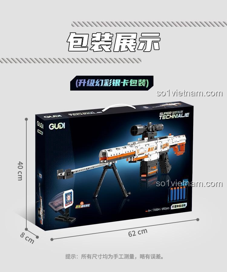 bộ lắp ghép Súng bắn tỉa Barrett GUDI 70004, tính năng bắn đạn xốp an toàn, đồ chơi mô hình quân sự cho bé trai 6 tuổi