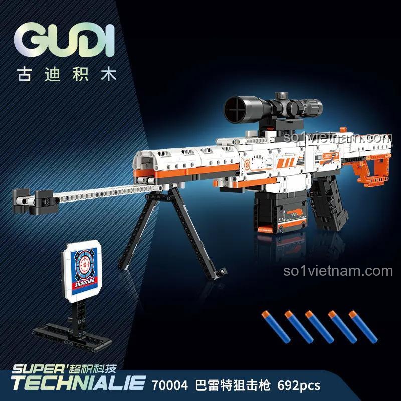đồ chơi mô hình Súng trường Barrett GUDI 70004, có bia tập bắn đi kèm, đồ chơi lắp ráp cho bé trai 6 tuổi phát triển kỹ năng