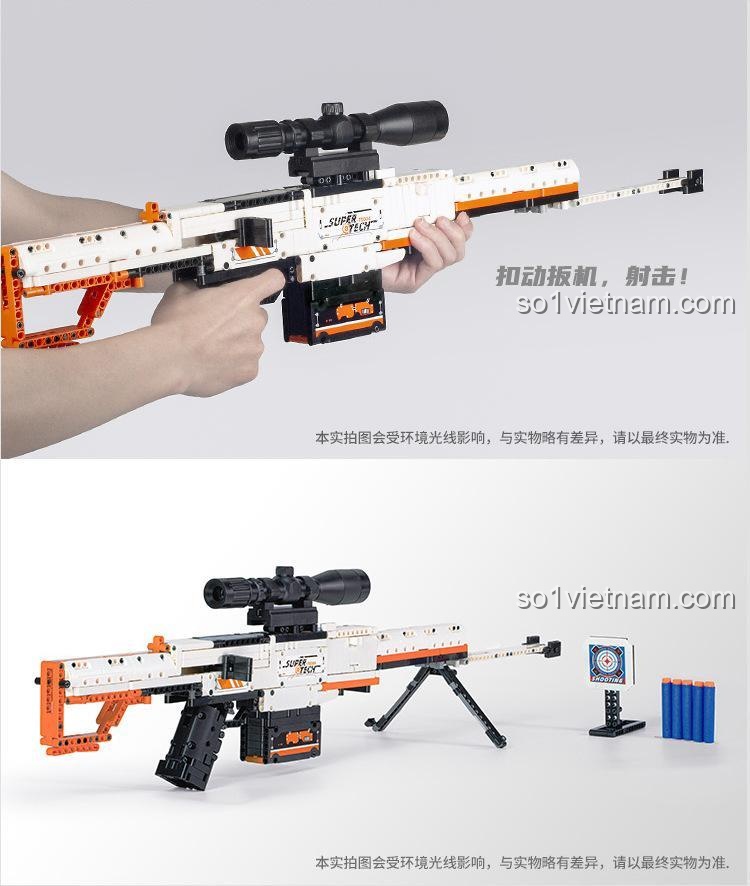 Súng bắn tỉa đồ chơi 4, thao tác kéo lùi lên đạn chân thực, đồ chơi lắp ráp GUDI cho bé trai rèn luyện sự khéo léo