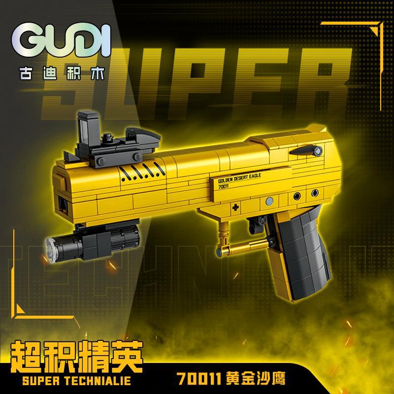 Mô hình đồ chơi lắp ráp GUDI 70011 Súng Lục Vàng Golden Desert Eagle, một bộ xếp hình súng lục PUBG giá rẻ cho bé trai 6 tuổi.