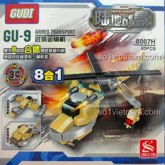 Bộ đồ chơi GUDI 8007 Máy bay trực thăng vũ trang, 679 chi tiết, phù hợp cho bé trai 6 tuổi, với tính năng 8 trong 1, giá tốt