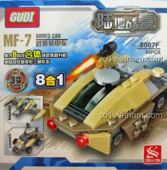 Kit đồ chơi GUDI 8007 Xe quân sự vũ trang, 679 chi tiết, phù hợp cho bé trai 6 tuổi, với tính năng 8 trong 1, giá tốt