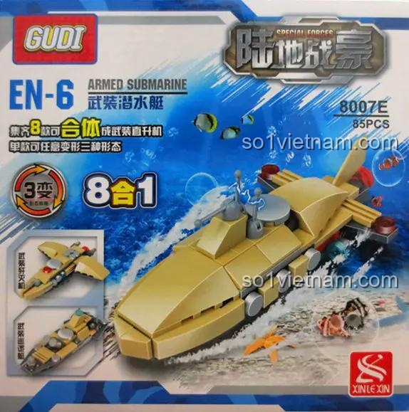 Set đồ chơi GUDI 8007 Xe tải vũ trang, 679 chi tiết, phù hợp cho bé trai 6 tuổi, với tính năng 8 trong 1, giá tốt