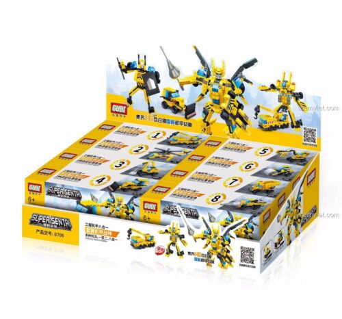 Hộp đồ chơi GUDI 8706 Robot Chiến Thần Sấm Sét 8 trong 1, bộ lắp ghép xe công trình và robot hợp thể, món quà đáng tiền cho bé trai.