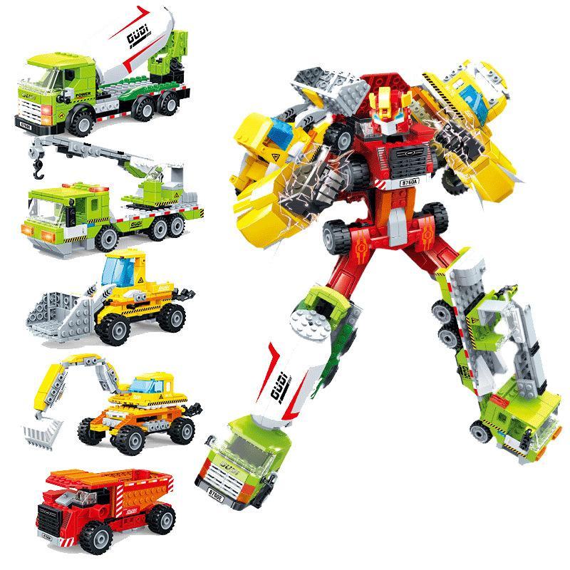 Bộ lắp ghép GUDI 8760C Xe Công Trình Biến Hình Robot Khổng Lồ, đồ chơi lắp ráp cho bé trai 6 tuổi, chất lượng cao, giá tốt