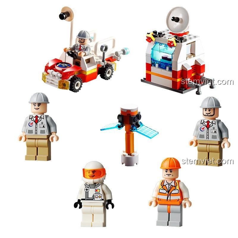 Bộ lắp ráp Tàu Con Thoi Vũ Trụ, đồ chơi lắp ghép Trạm Phóng Không Gian với 5 minifigures phi hành gia và nhân viên điều khiển.