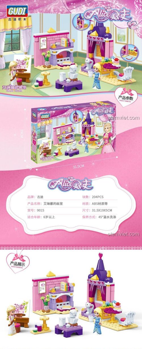 đồ chơi mô hình GUDI 9015 Phòng vẽ công chúa, bộ xếp hình cho bé gái 6 tuổi, chất lượng cao