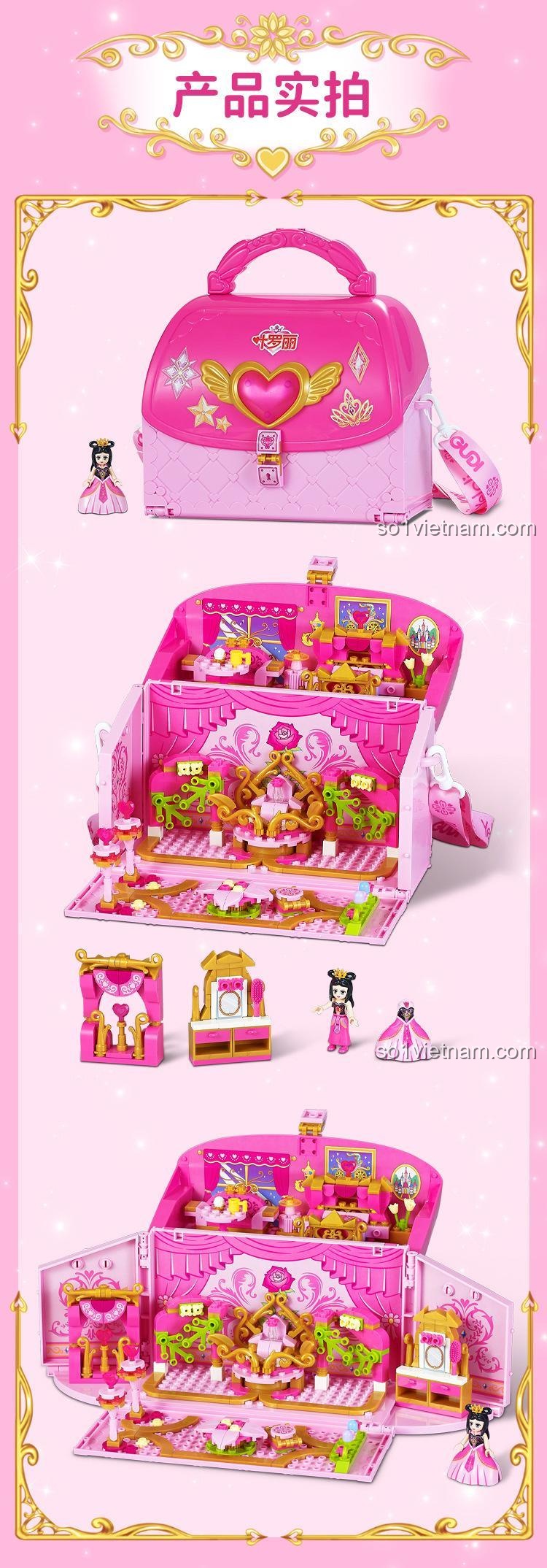 Hình ảnh thực tế bộ lắp ghép GUDI 9040 Lâu đài Hoa Lôi, đồ chơi mô hình công chúa giá tốt