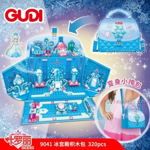 hộp đồ chơi lắp ghép GUDI 9041 Băng Cung Điện Ye Luoli, biến hình thành túi xách tiện lợi cho bé gái 6 tuổi, giá rẻ