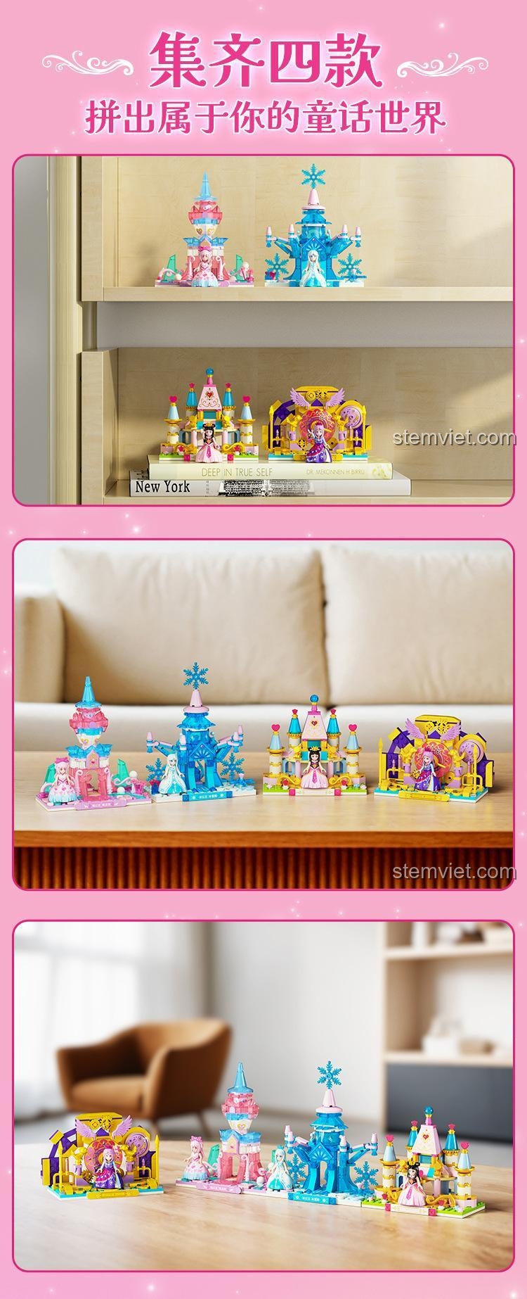 Poster bộ lắp ráp Lâu Đài Nụ Hoa của La Lệ GUDI 9052B, đồ chơi cho bé gái 6 tuổi.