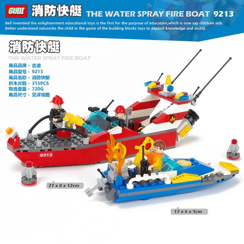 Bộ đồ chơi Thuyền cứu hỏa GUDI 9213 phun nước thật, lắp được 2 kiểu, có 2 minifigure, dành cho bé trai 6 tuổi, giá tốt.