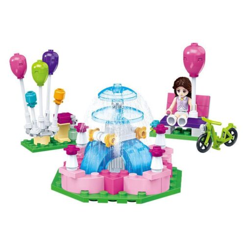 bộ lắp ghép Đài phun nước GUDI 9601 cho bé gái 6 tuổi, đồ chơi lắp ráp Quảng trường giá tốt, mô hình cô gái và xe đạp dễ thương