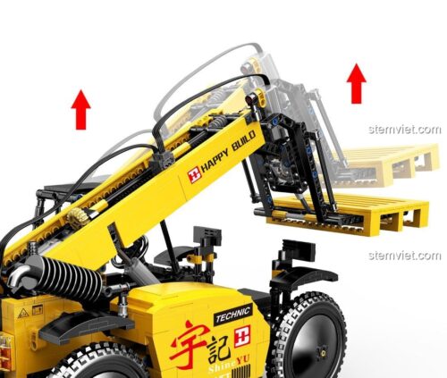 Tính năng nâng hạ của bộ lắp ráp Xe nâng hàng cỡ lớn Happy Build YC-22008, món đồ chơi mô hình sáng tạo.