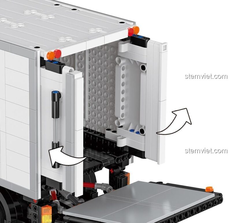 Cận cảnh cầu nâng hoạt động của đồ chơi mô hình xe tải Technic Happy Build YC-22010, chi tiết tinh xảo