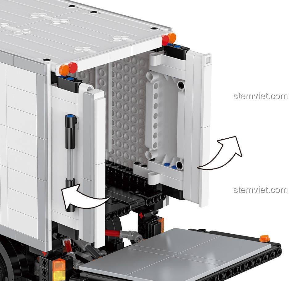 Cận cảnh cầu nâng hoạt động của đồ chơi mô hình xe tải Technic Happy Build YC-22010, chi tiết tinh xảo