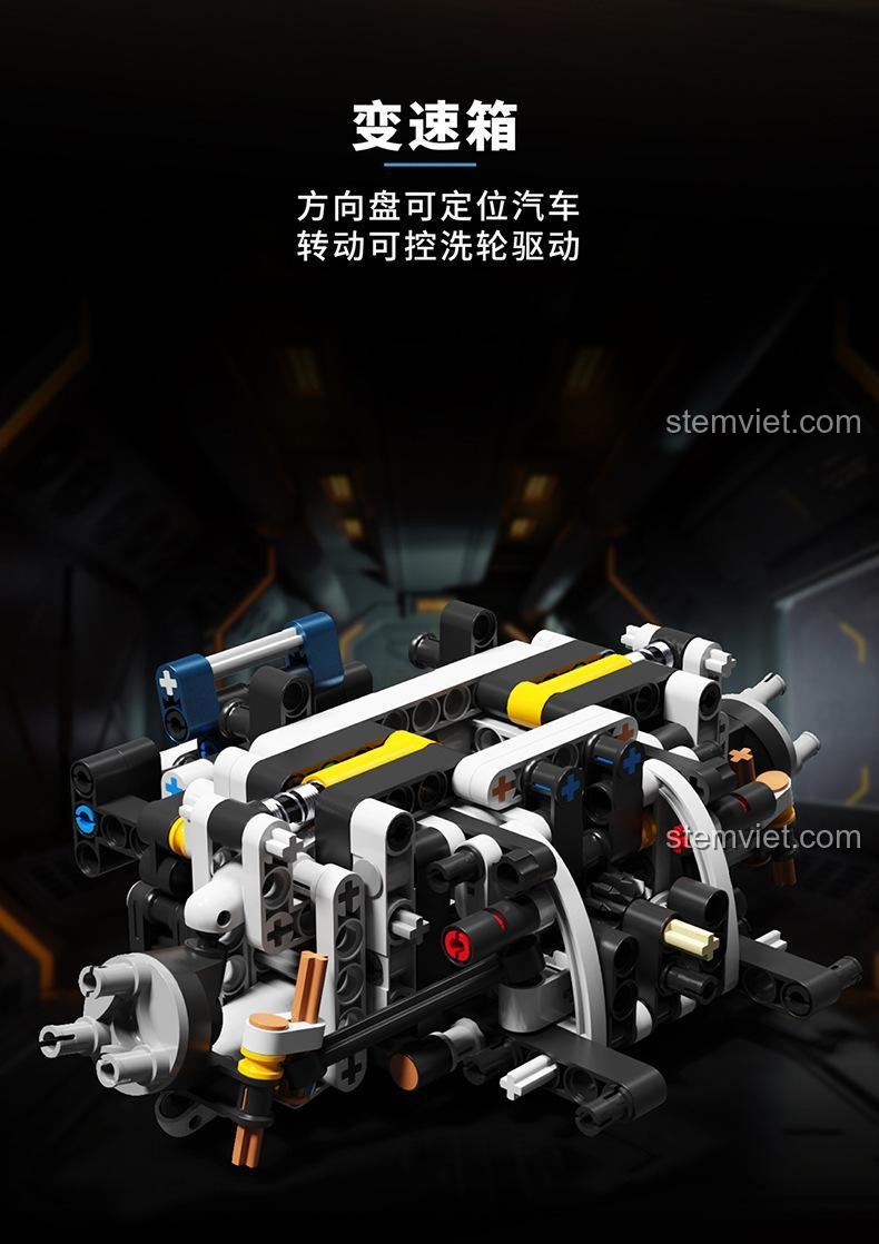 Nội thất chi tiết của bộ lắp ráp Mô hình Porsche 911, với vô lăng có thể điều khiển bánh xe, đồ chơi mô hình cho bé trai 8 tuổi.