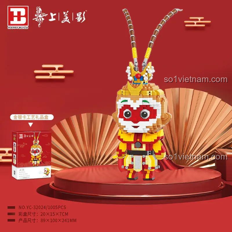 Hộp sản phẩm bộ lắp ghép Tôn Ngộ Không Đại Náo Thiên Cung Happy Build YC-32024, 1005 mảnh ghép, đồ chơi giáo dục cho bé trai 14 tuổi