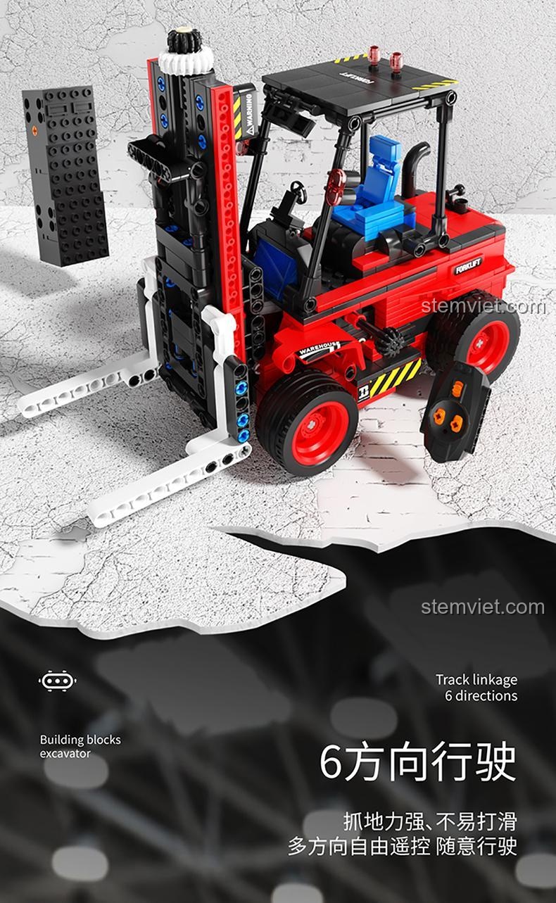 Xe nâng hàng Happy Build YC-33003 di chuyển 6 hướng linh hoạt, đồ chơi mô hình xe nâng hàng điều khiển từ xa, rèn luyện khả năng điều khiển.