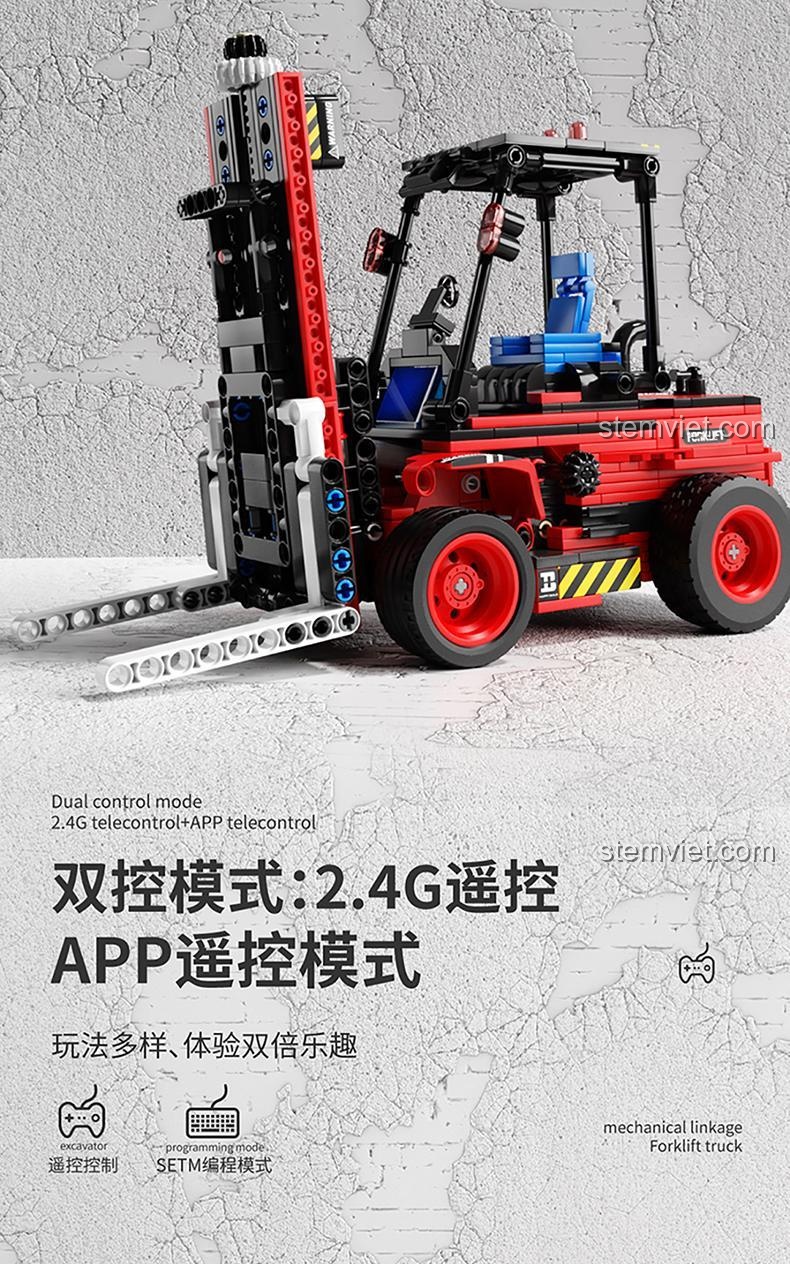 Bộ lắp ghép Xe nâng hàng Happy Build YC-33003 có chế độ điều khiển kép 2.4G và APP, đồ chơi xây dựng xe nâng hàng công trình, tăng cường kỹ năng.