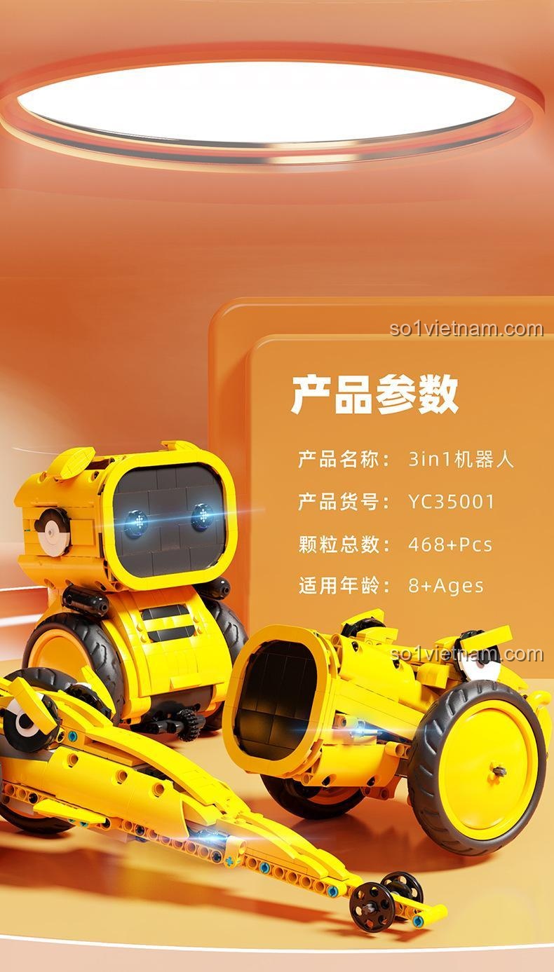 Robot biến hình HAPPY BUILD YC-35001 với đèn sáng ở thiết bị bên mặt