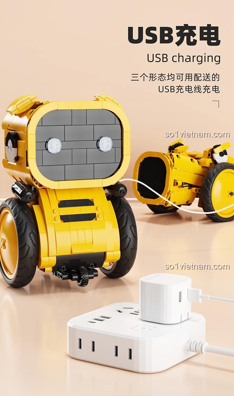 Robot biến hình HAPPY BUILD YC-35001 với đèn sáng ở thiết bị