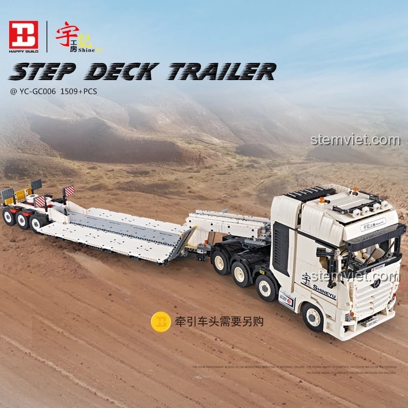 Mô hình Xe Rơ Moóc Sàn Thấp ShineYu YC-GC006, bộ lắp ráp Xe Vận Chuyển Hàng Nặng cho bé trai 8 tuổi+, chất lượng cao