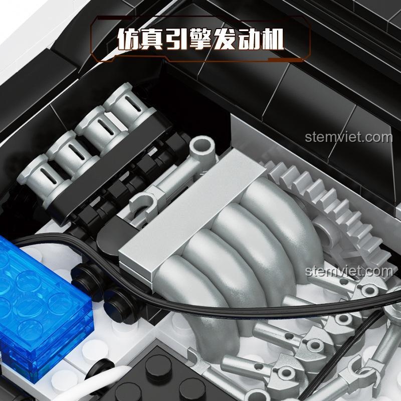 Động cơ mô phỏng chi tiết của mô hình Toyota AE86 Happy Build YC-QC003, đồ chơi lắp ráp xe đua cho bé trai 8 tuổi.