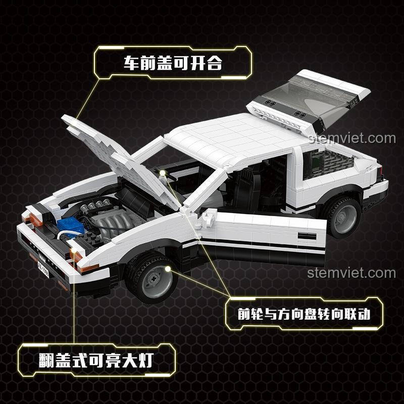 Chi tiết tính năng mở nắp capo và đèn pha lật của bộ lắp ghép Toyota AE86 YC-QC003, đồ chơi mô hình xe hơi chất lượng cao.