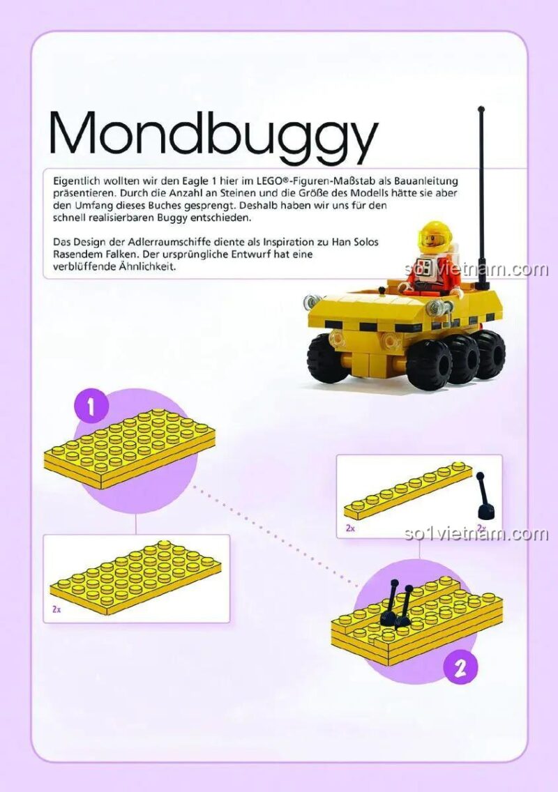Hướng dẫn lắp ráp Moonbuggy từ sách hướng dẫn lắp ráp LEGO® Heel-Verlag ISBN9783868529265, phát triển tư duy logic, đồ chơi sáng tạo